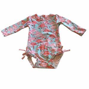 Ruffle Butts rash guard bathing suit flamingos